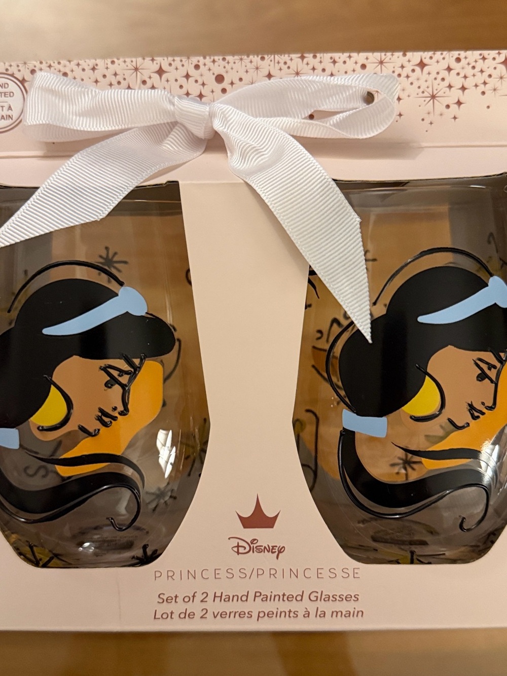 NWT Disney Jasmine Hand Painted Stemless Glasses Set